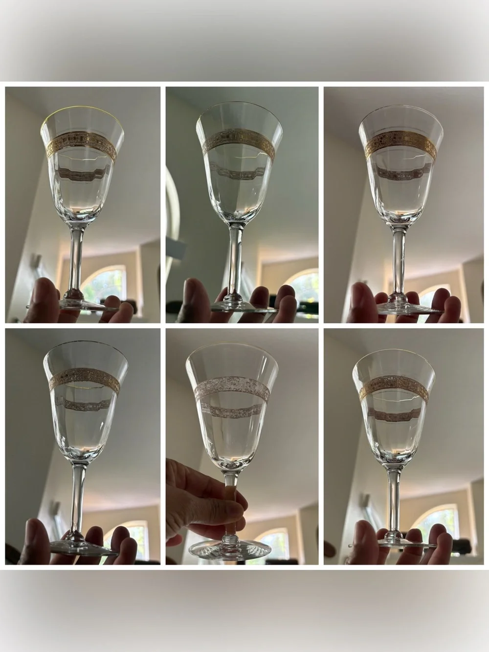 Elegant Clear Wine Glasses with Metallic Gold Band – Set of 7